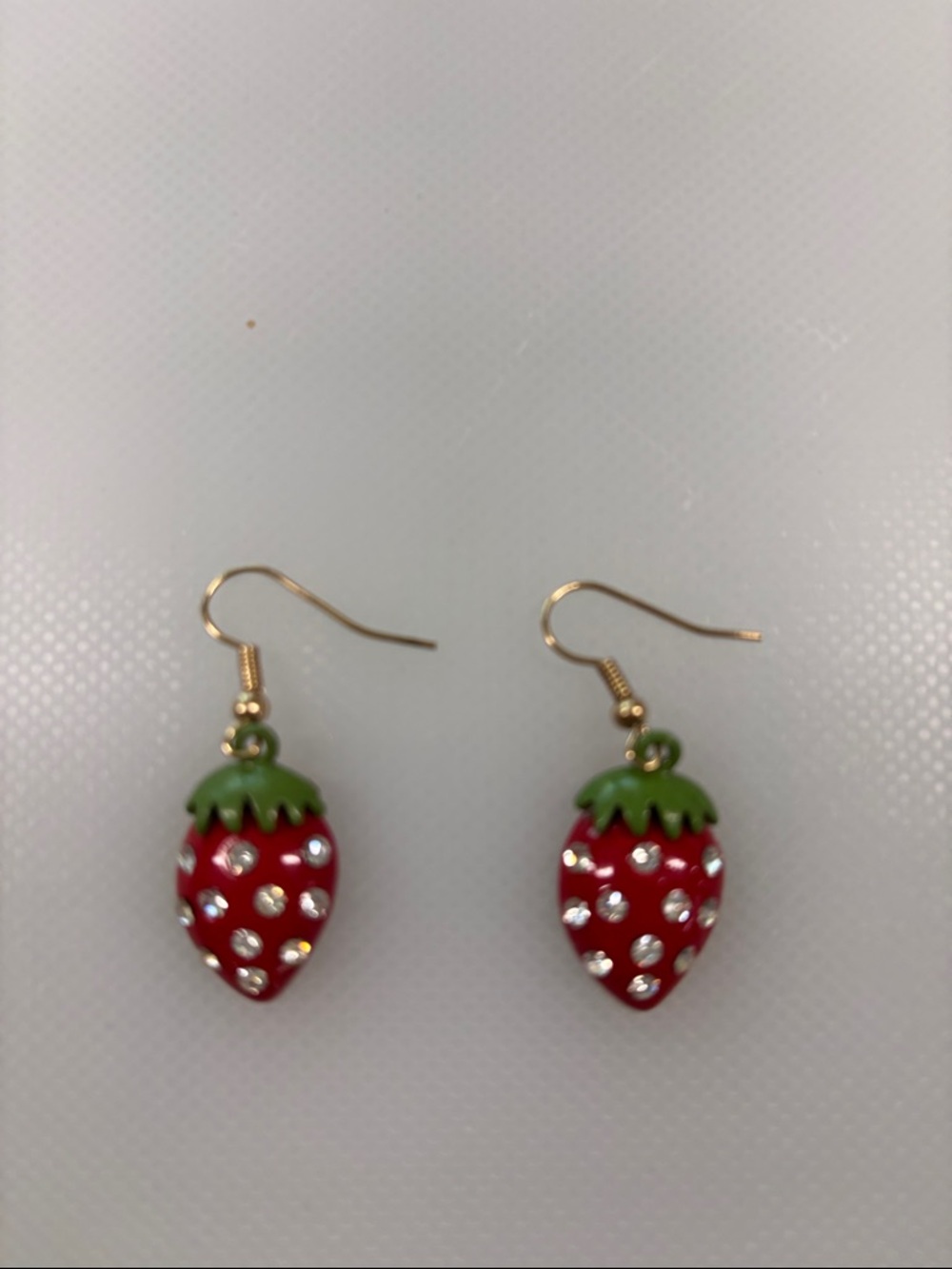 Betsey Johnson Red and Green Rhinestone Strawberry Drop Earrings